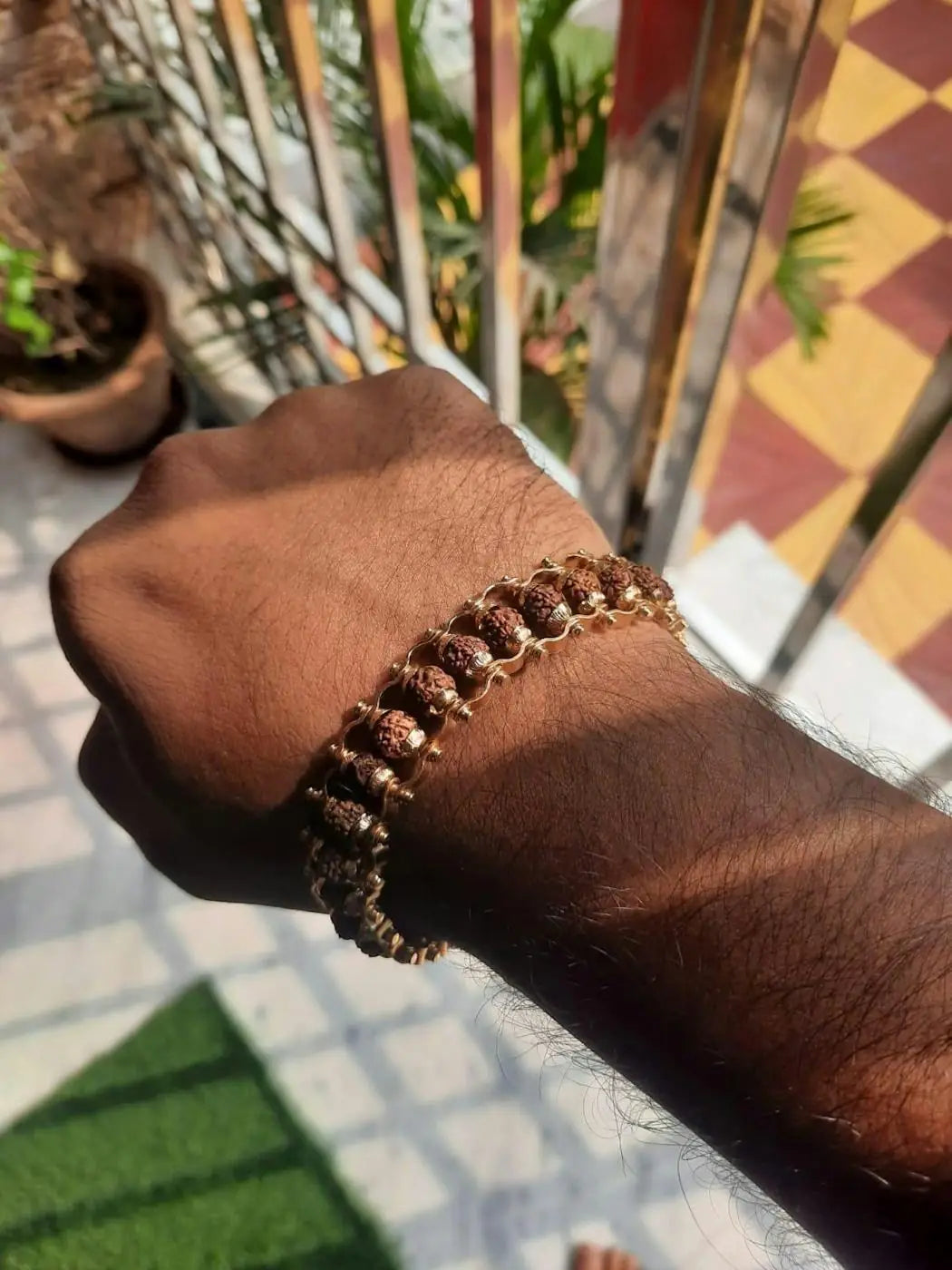 Genuine Paanch Mukhi Modern Rudraksha Bracelet with Gold Plating (Pack of 2)
