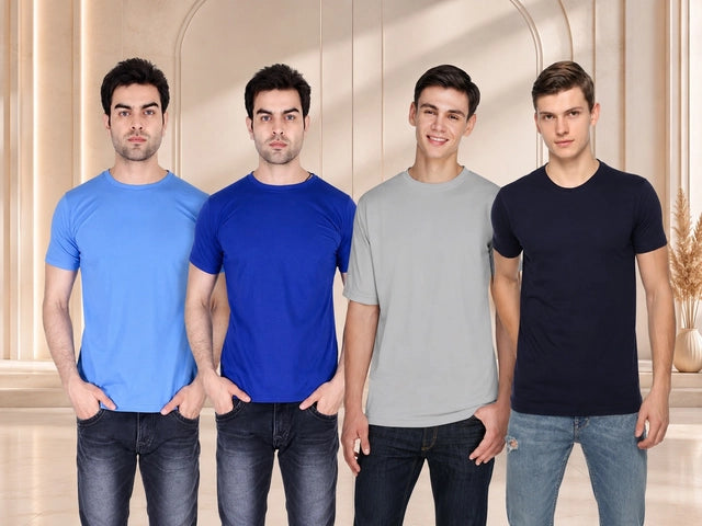Men's Solid Round Neck Polycotto Multicolor T-Shirt (Pack of 4).